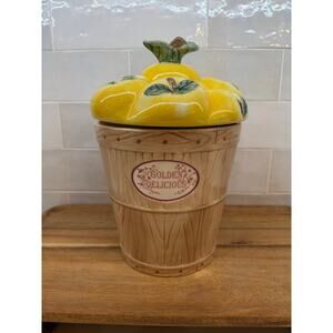 Vintage Pfaltzgraff Golden Delicious Canister Cookie Jar Yellow Apple Lid